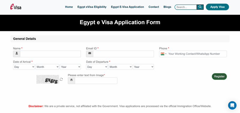 
Egypt eVisa application Form