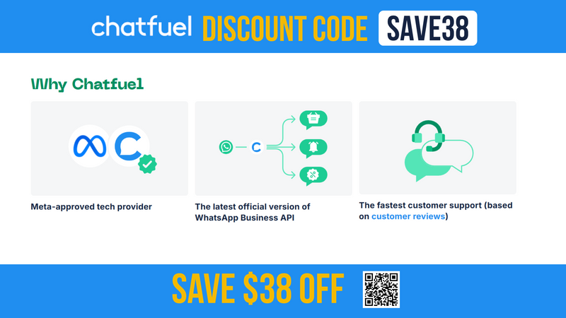 Chatfuel Coupon Code SAVE38 - Extra $38 OFF all plans