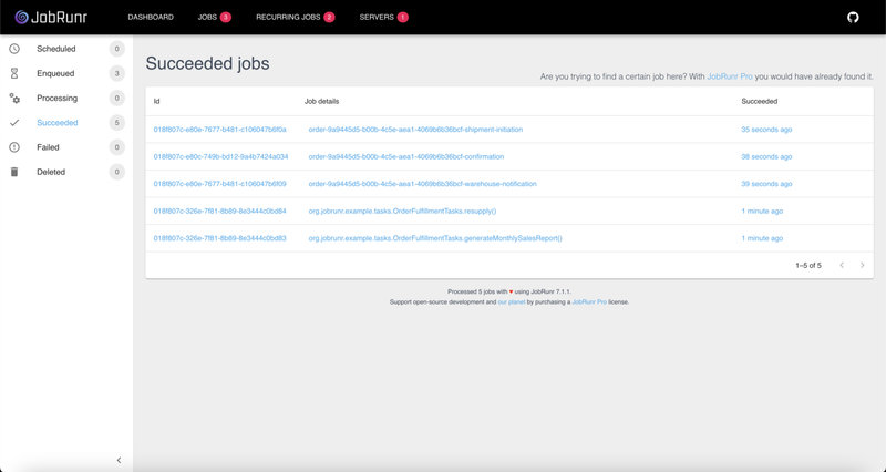 Monitor jobs processing by visiting the jobs page of JobRunr dashboard