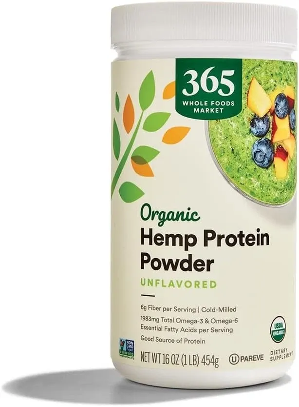 365 by Whole Foods Market unflavored organic hemp protein powder container on Food Deals Supply