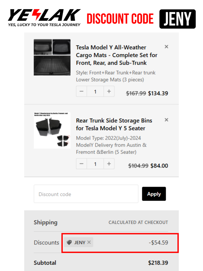 Yeslak Coupon Code JENY - 20% OFF all items