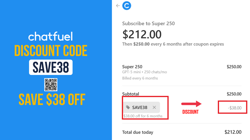 Chatfuel Discount Code SAVE38 - $38 OFF all pricing