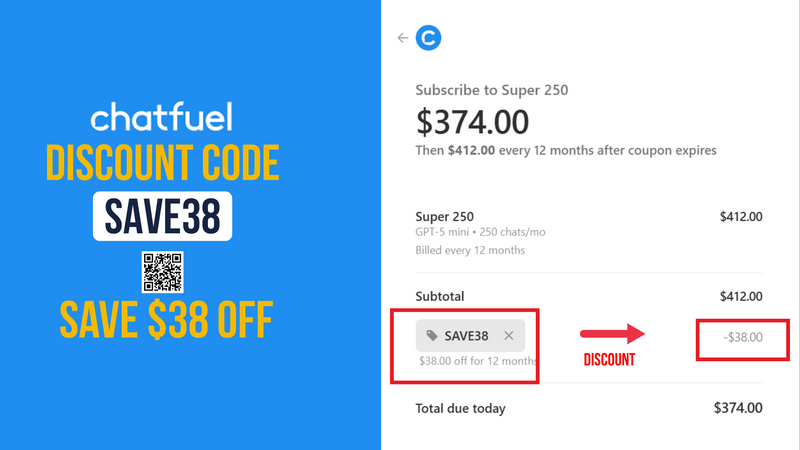 Chatfuel Discount Code SAVE38 - $38 OFF all pricing