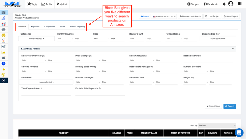 Image where to select the search type in black box