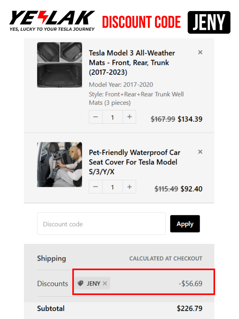 Yeslak Coupon Code: JENY - 20% OFF all items