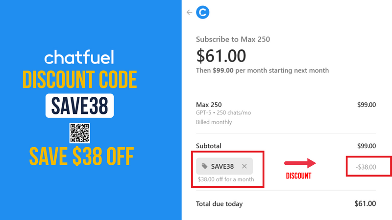 Chatfuel Discount Code SAVE38 - $38 OFF all pricing