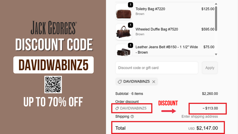 Jack Georges Promo Code DAVIDWABINZ5 - 5% OFF sitewise (Updated 2026)