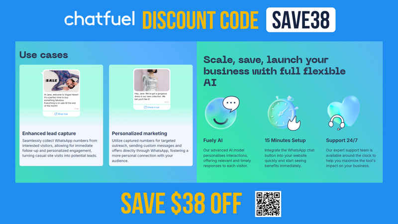 Chatfuel Promo Code SAVE38 - Save $38 OFF sitewise